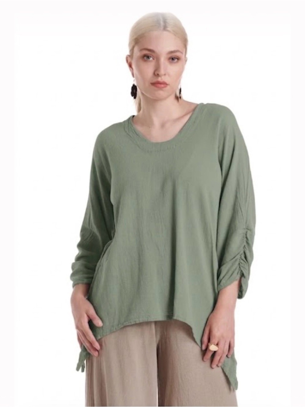 Oh My Gauze! Arty Cotton Gauze Blouse in Dusty Blue/Green- Size 1 (Small/Medium)